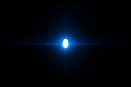 Anamorphic lens flare isolated on black backgroundの写真素材