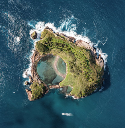 Aerial view of Ilheu da Vila Franca, Azores, Portugalの写真素材