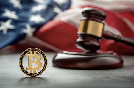 Bitcoin vs american government concept with copy spaceの写真素材