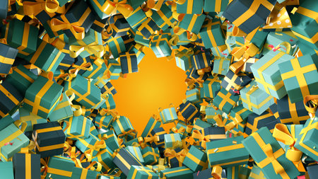 Tunnel of Gift Boxes and Decorations, 3D Renderの写真素材