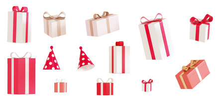 Group of Gift box and celebrations on a white background, 3D Renderの写真素材