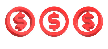 Dollar sign icon set, 3D rendering isolated on white background