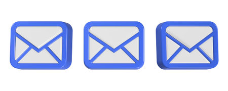 Set of blue mail icons, 3D rendering isolated on white background