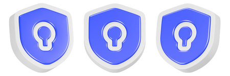 set of blue shields with the image of a light bulb on a white background