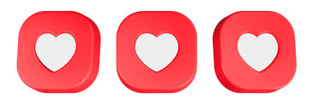 Red hearts on white background. 3d rendering, 3d illustration.