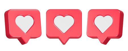 3d render of red speech bubbles with white heart on white background