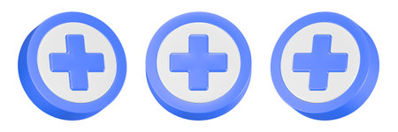 Blue medical cross icons set, 3D rendering isolated on white backgroundの写真素材