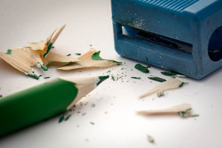 green pencil color and sharpenerの写真素材