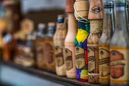 Sugarcane liquor. Brazilian sugarcane liquor.
Fortaleza city, Ceara state/ Brazil South Americaのeditorial素材