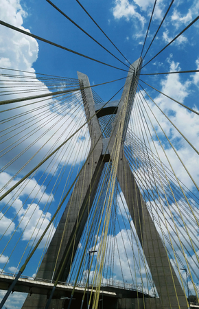 Modern architecture. Modern bridges. Cable-stayed bridge in the world, Sao Paulo Brazil, South America.の写真素材
