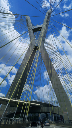 Modern architecture. Modern bridges. Cable-stayed bridge in the world, Sao Paulo Brazil, South America.の写真素材