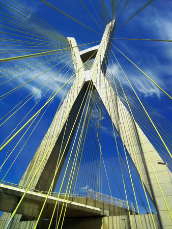 Modern architecture. Modern bridges. Linking two different points. Cable-stayed bridge in the world, Sao Paulo Brazil, South America.の写真素材
