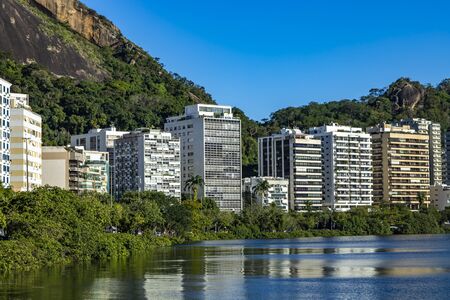 Luxury place of the lagoon. Location in Lagoa Rodrigo de Freitas in Brazil, city of Rio de Janeiro. Discover the beauty of the land.の写真素材