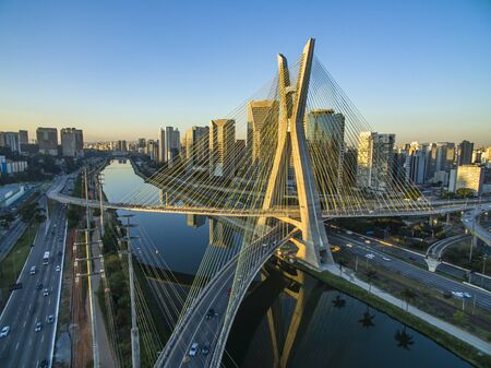 Suspension bridge. Cable-stayed bridge in the world. Sao Paulo city, Brazil, South America.の写真素材