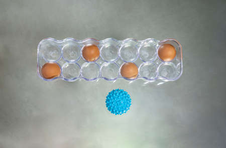 NEW NORMAL. New normal concept. Word with eggs in a box. Virus picture, Germs. COVID-19.