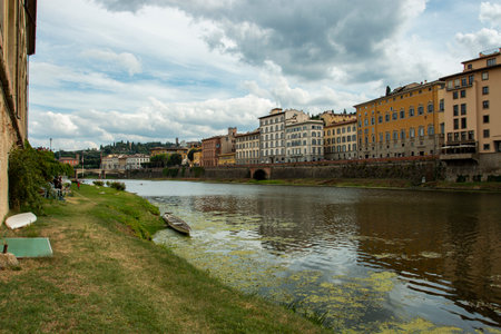 Florence on the river bank. City of Florence, Italy. Typical Italian city.のeditorial素材