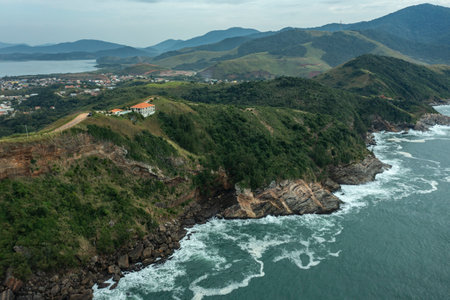 Sea and rocks. Aerial view of sea waves and fantastic Rocky coast.の写真素材