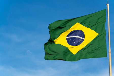 Brazil's flag. Flag of Brazil in the wind.の写真素材