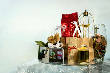 Many presents for Christmas and New Year. Christmas background.の写真素材