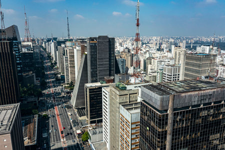 Business avenues. Sao Paulo city, Paulista avenue, Brazil.のeditorial素材