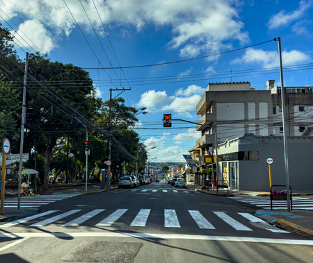 Streets in small cities in the countryside of Brazil. Botucatu City, Major Matheus Street, Farmers Village district.のeditorial素材