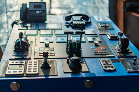 Ship control on the bridge. The captain's bridge.の写真素材
