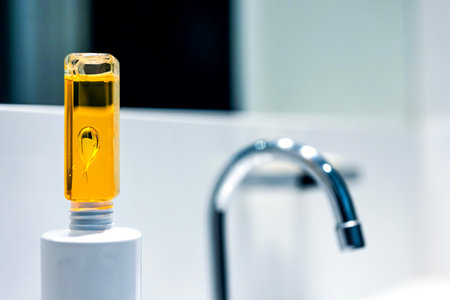 Drops inside a plastic bottle. Beautiful drops inside a yellow liquid.