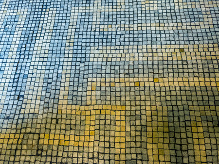 Small mosaic tiles background. Golden tiled mosaic background.の写真素材