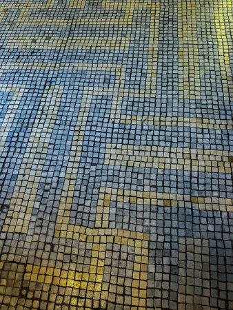 Small mosaic tiles background. Golden tiled mosaic background.の写真素材