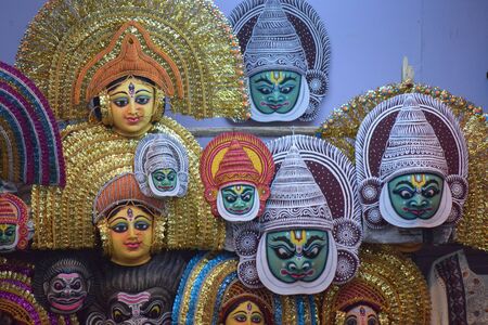 Kolkata, India- September 30, 2019: Some classic dance form in Hindu culture goddess mask needed for performance, play/stage show and drama.のeditorial素材