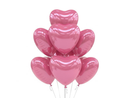 A collection of five heart-shaped balloons in a vibrant pink color, floating against a plain white background.の素材
