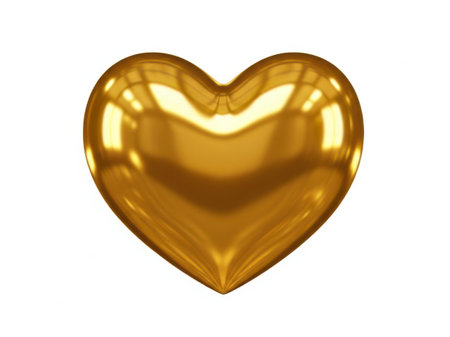 A single, shiny golden heart-shaped balloon stands out against a plain white background, evoking feelings of love and celebration.の素材