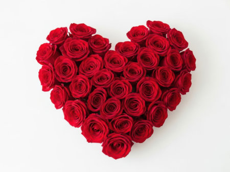 A beautifully arranged heart shape made of vibrant red roses, symbolizing love and affection.の素材