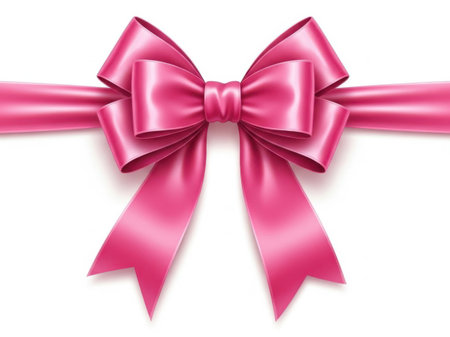 A beautifully crafted pink ribbon bow set against a pristine white background, exuding a sense of celebration and elegance.の素材
