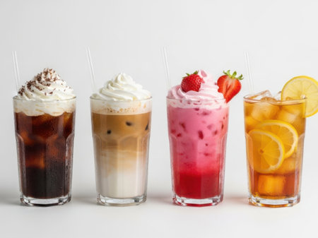 Assorted iced beverages with garnishesの素材