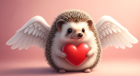 Adorable angel animal character wings spines joyful greetings cheerful themes.の素材