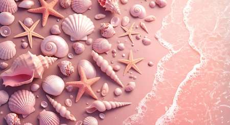 Seashell starfish collection beach sands ocean waves theme palette.の素材