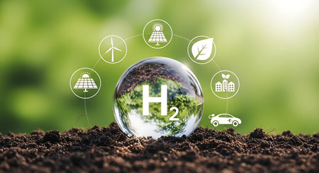 Sustainable power generation in crystal ball. Green energy future.の素材