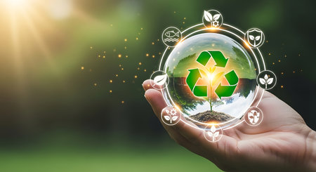 Sustainable globe Green technology Environmental conservation concept.の素材