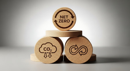 Net zero concept carbon circular cork coasters sustainable living.の素材
