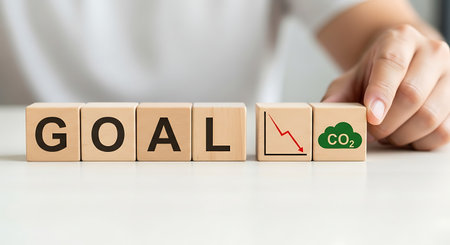 Climate goal cube, CO2 emissions, sustainable future, strategy.の素材