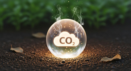 CO2 capture technology innovation. Symbolizes enviromental solutions. Climate technology.の素材