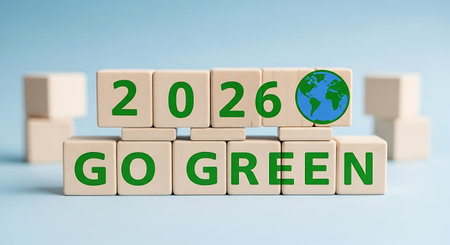 2026 go green, sustainable goals, earth, environmental future.の素材