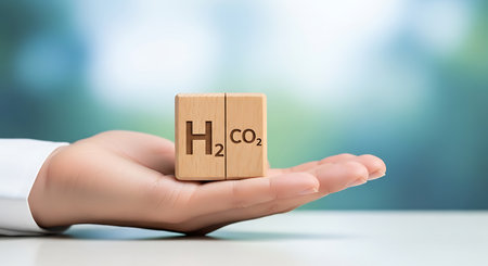 Hydrogen Carbon dioxide Chemical formulas Wooden blocks Clean energyの素材