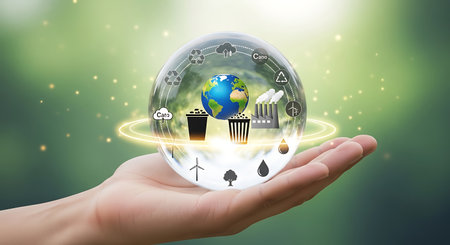 Hand holding globe conceptual ecosystem, earth conservation.の素材
