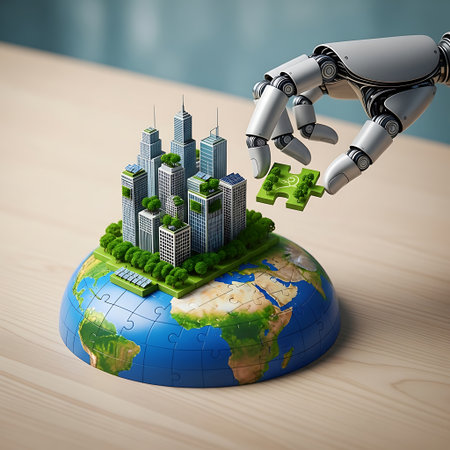 AI driving sustainable development. Eco-friendly city jigsaw puzzle.の素材