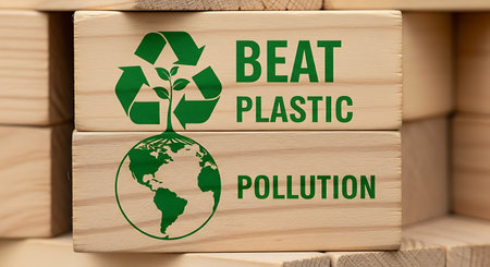 Beat plastic pollution, environmental awareness promoting recycling.の素材