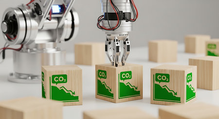 Robotic automation presents carbon footprint reduction and sustainable industry.の素材