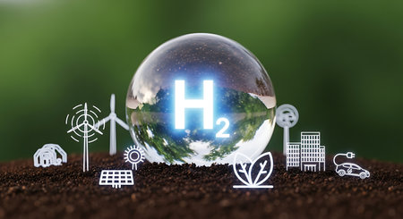 Hydrogen Future, Crystal Sphere Surrounded, Sustainable Development.の素材