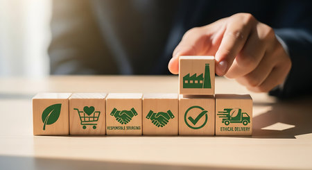 ESG principles wooden blocks sustainable supply chain governanceの素材